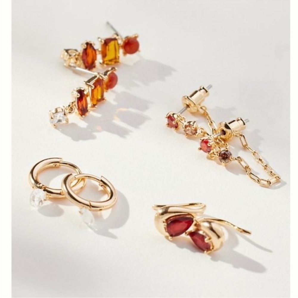 Anthropologie Garnet and Gold Earring Set - Picture 9 of 14